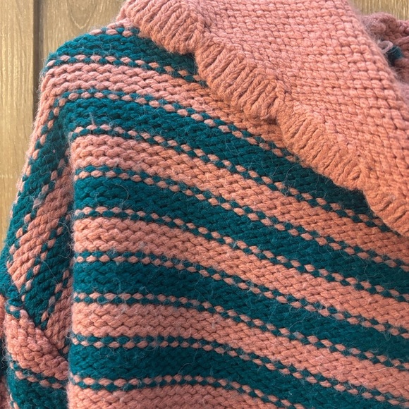 Zara Pink and Teal Striped Cowl Neck Sweater - Picture 7 of 8